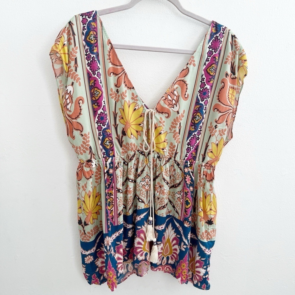 Zara Trafaluc Tassel Bohemian Top LARGE Moroccan Casual Boho Beach Feminine